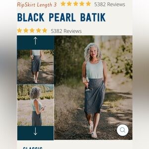 Rip Skirt Black Pearl Batik length 3 Size Large. Black/White, Pockets, Easy On